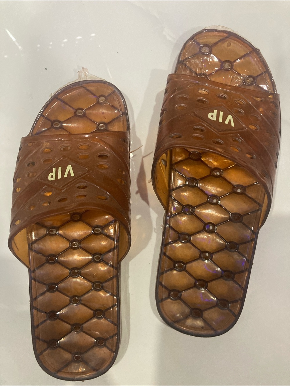 VIP Women's Translucent Amber Brown Slide Sandals